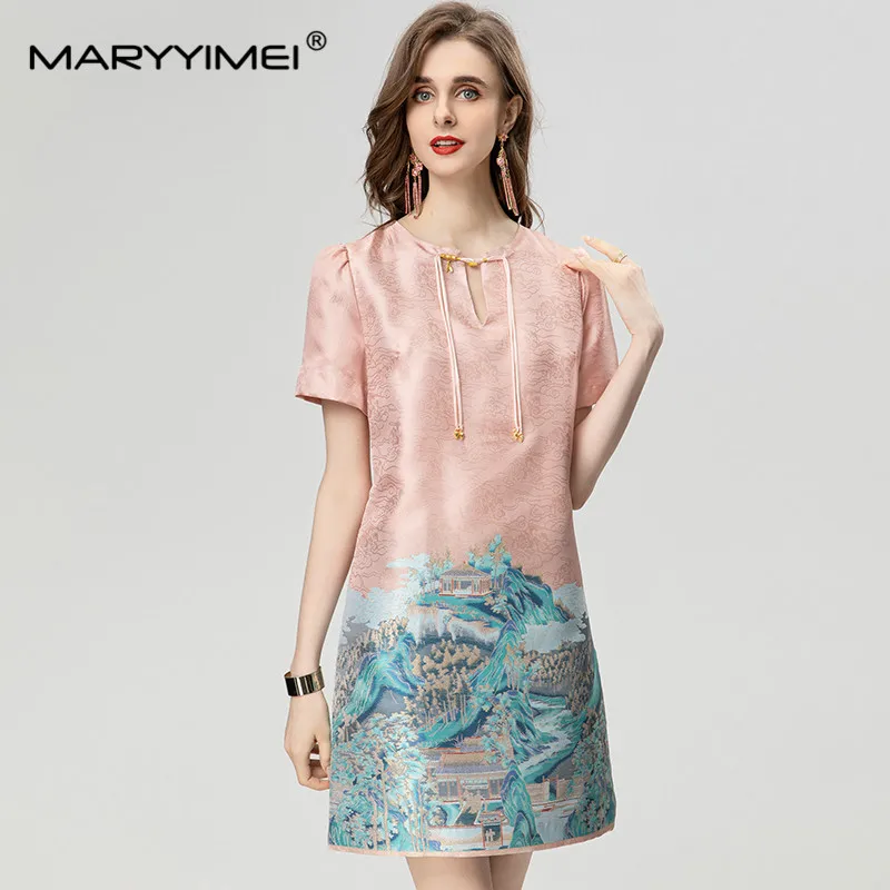 MARYYIMEI Fashion Designer Summer Women's Short Sleeve Lace-UP Vintage Print Hollow Out Dress Streetwear Pink Dresses
MARYYIMEI Fashion Designer Summer Women's Short Sleeve Lace-UP Vintage Print Hollow Out Dress Streetwear Pink Dresses