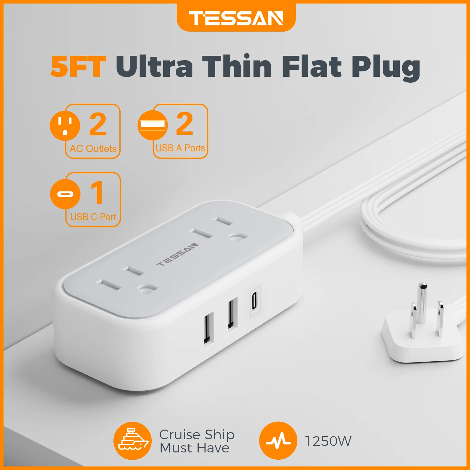 TESSAN Extension Cord USB Multicontact Power Strip Multiple Flat Socket with 6 AC Outlets & 4 USB Ports 5 Feet for Bedroom Home
TESSAN Extension Cord USB Multicontact Power Strip Multiple Flat Socket with 6 AC Outlets & 4 USB Ports 5 Feet for Bedroom Home