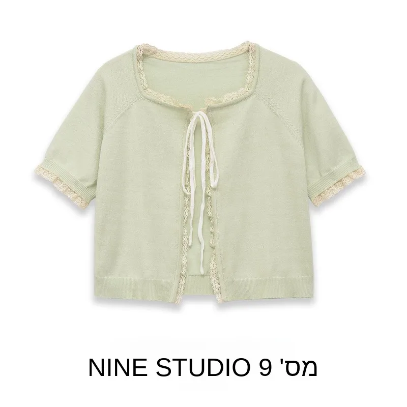 NINE ZAR Women's Lace Splice Short Sleeve round Neck Knot Edged Knitted Sweater Coat Casual Style Regular Sleeve
NINE ZAR Women's Lace Splice Short Sleeve round Neck Knot Edged Knitted Sweater Coat Casual Style Regular Sleeve
