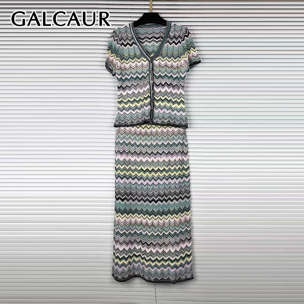 GALCAUR Colorblock 2 Piece Sets for Women V Neck Short Sleeve Spliced Single Button Top Patchwork Elastic Waist Skirt Set Female
GALCAUR Colorblock 2 Piece Sets for Women V Neck Short Sleeve Spliced Single Button Top Patchwork Elastic Waist Skirt Set Female