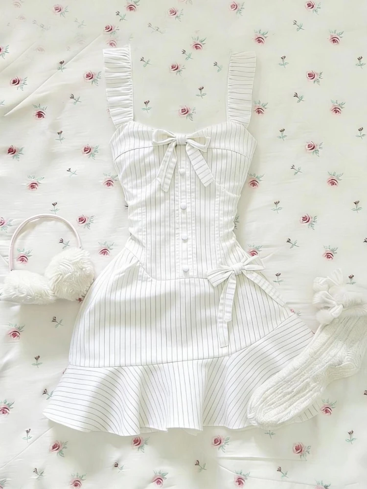 Harajuku Sweet Striped Slim Dress Women White Bow Lace Trim Ruffle Hem Dresses Aesthetic Cute Party Fairy Clothing Spring 2026
Harajuku Sweet Striped Slim Dress Women White Bow Lace Trim Ruffle Hem Dresses Aesthetic Cute Party Fairy Clothing Spring 2026