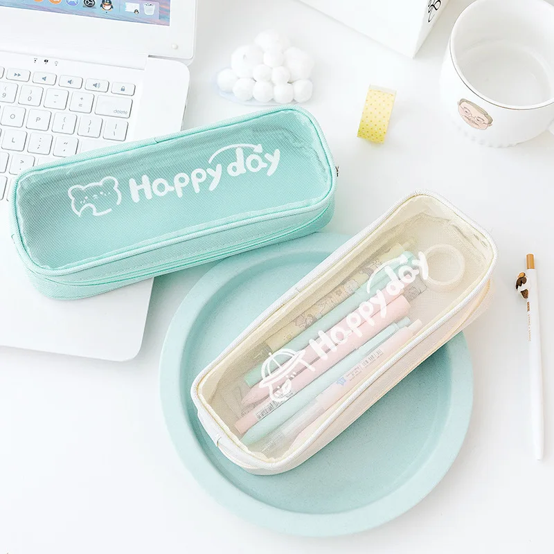 Cute Clear Mesh Pencil Box Bag Cases Kawaii Solid Color Transparent School Student Supplies Stationery Storage Bags Pencil Case
Cute Clear Mesh Pencil Box Bag Cases Kawaii Solid Color Transparent School Student Supplies Stationery Storage Bags Pencil Case