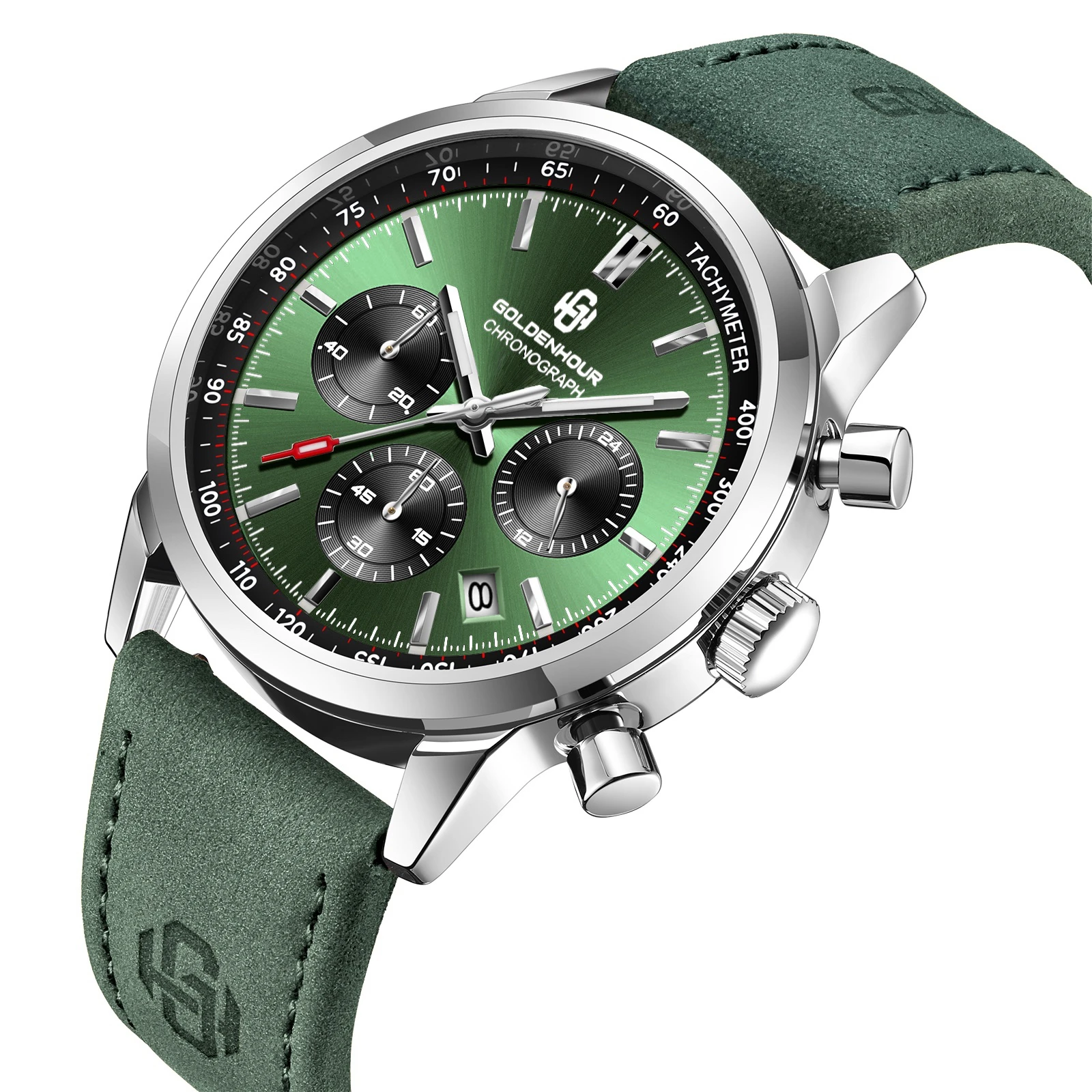 Goldenhour Men's Silver Green Luxury Chronograph Watch Waterproof Luminous Leather Quartz Military Sport Wristwatch
Goldenhour Men's Silver Green Luxury Chronograph Watch Waterproof Luminous Leather Quartz Military Sport Wristwatch