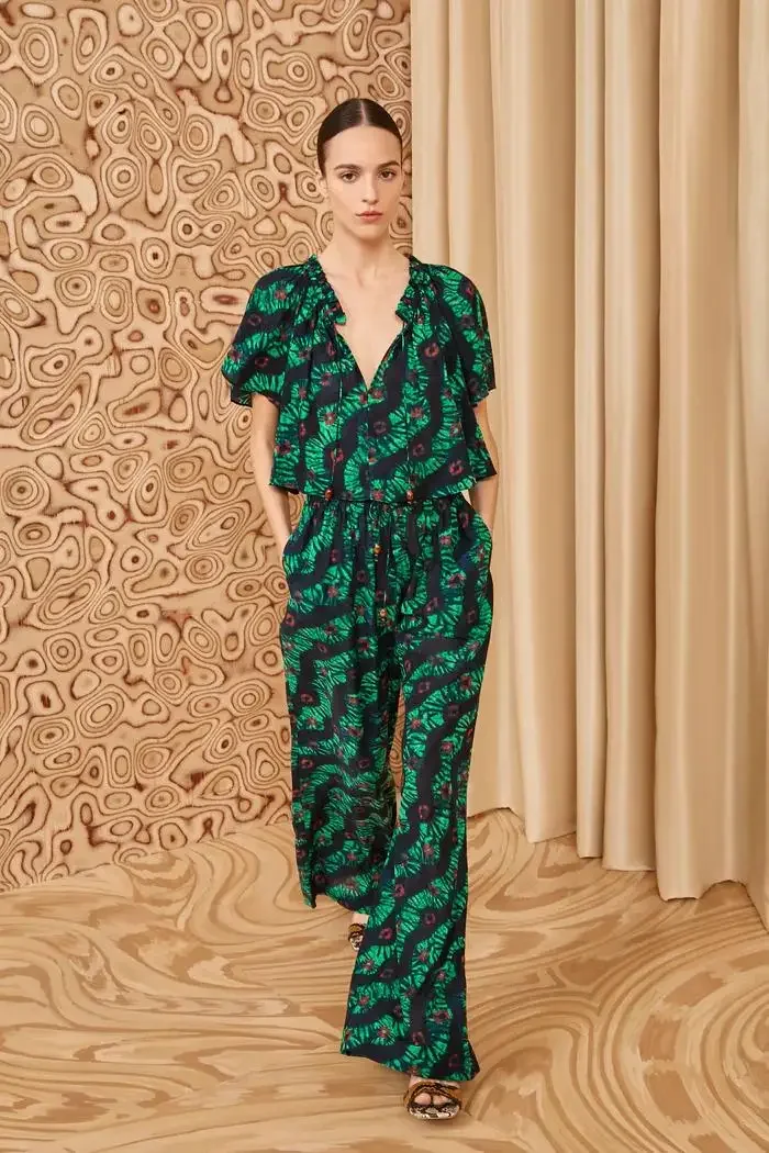 Women's Set 2024 Spring Flower Printed Ruffled Lace-up Loose Casual Short Sleeve Top or Elastic Waist Drawstring Wide Leg Pants
Women's Set 2024 Spring Flower Printed Ruffled Lace-up Loose Casual Short Sleeve Top or Elastic Waist Drawstring Wide Leg Pants