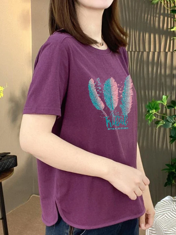 Elegant Commuter Style Printed Short Sleeve T-Shirt Women's Loose round Neck Slimming Concealing plus Size Women's Top
Elegant Commuter Style Printed Short Sleeve T-Shirt Women's Loose round Neck Slimming Concealing plus Size Women's Top