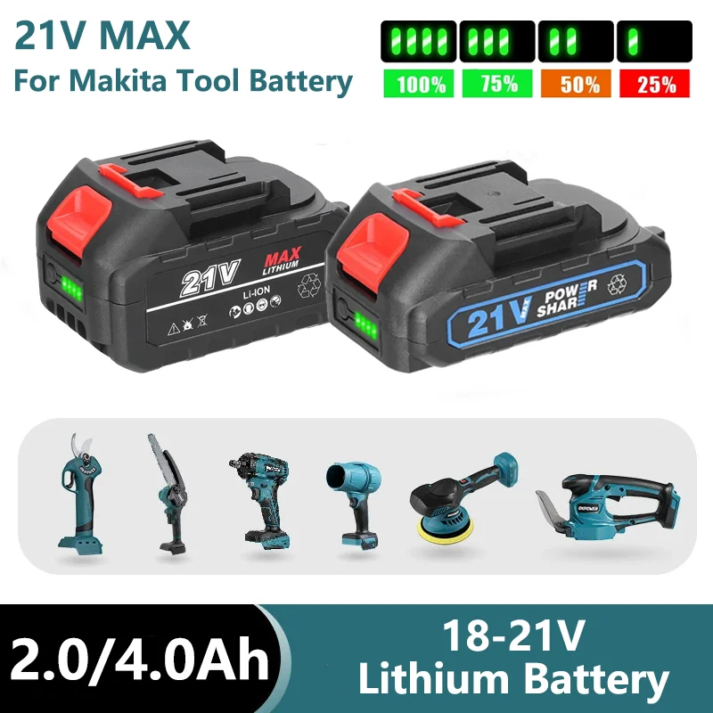 18V 21V Rechargeable Lithium Ion Battery with Capacity Indicator for Makita Cordless Drill Wrench Power Tool Replacement Battery
18V 21V Rechargeable Lithium Ion Battery with Capacity Indicator for Makita Cordless Drill Wrench Power Tool Replacement Battery