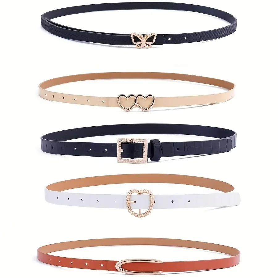 5pcs Thin Belt Set, Butterfly & Heart Buckle Design, Perfect for Dresses & Jeans, Essential for Soft Style
5pcs Thin Belt Set, Butterfly & Heart Buckle Design, Perfect for Dresses & Jeans, Essential for Soft Style