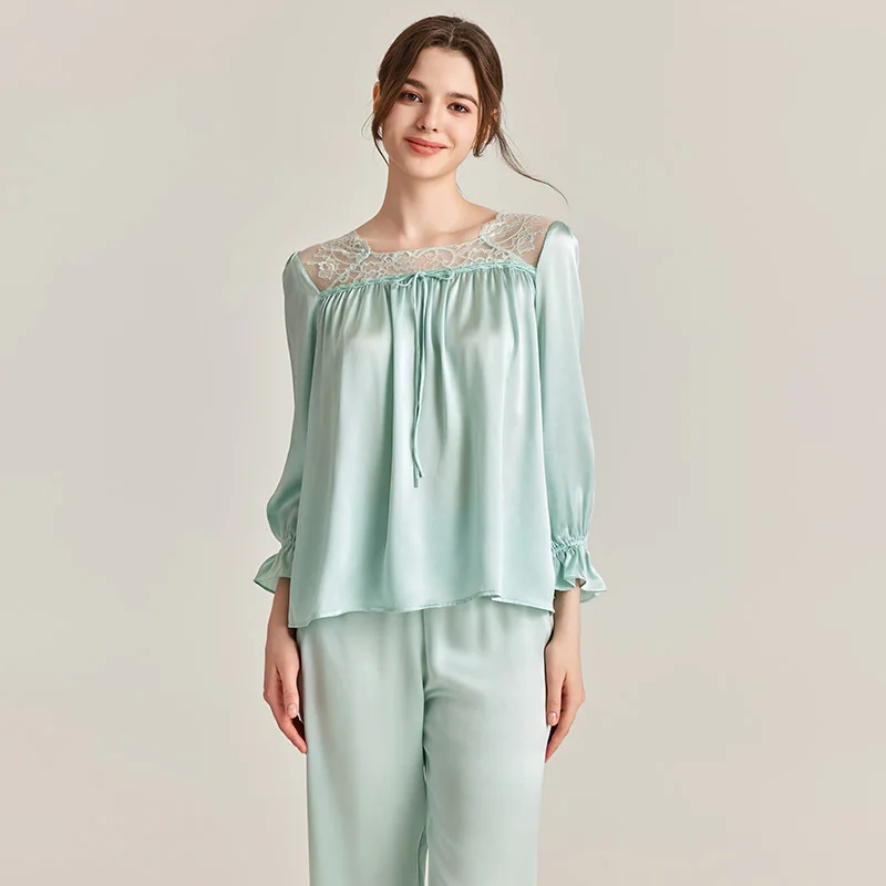 Palace Style 100% Mulberry Silk Long-Sleeved Long Pants Pajamas Homewear Set Sweet Women's Clothing Nightwear Breathable Pajama
Palace Style 100% Mulberry Silk Long-Sleeved Long Pants Pajamas Homewear Set Sweet Women's Clothing Nightwear Breathable Pajama