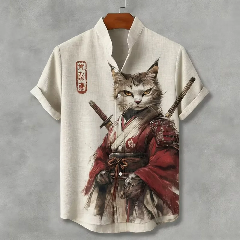 Men's Retro Japanese Samurai Cat Printed Shirt Stand Collar Short Sleeve Button Up Shirt Retro Hawaiian Casual Plus Size Shirt
Men's Retro Japanese Samurai Cat Printed Shirt Stand Collar Short Sleeve Button Up Shirt Retro Hawaiian Casual Plus Size Shirt