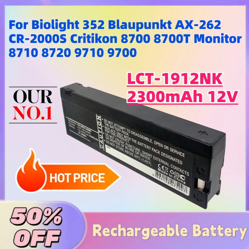 New LCT-1912NK 2300mAh 12V Battery for Biolight 352 Blaupunkt AX-262 CR-2000S Critikon 8700 8700T Monitor 8710 8720 9710 9700
New LCT-1912NK 2300mAh 12V Battery for Biolight 352 Blaupunkt AX-262 CR-2000S Critikon 8700 8700T Monitor 8710 8720 9710 9700
