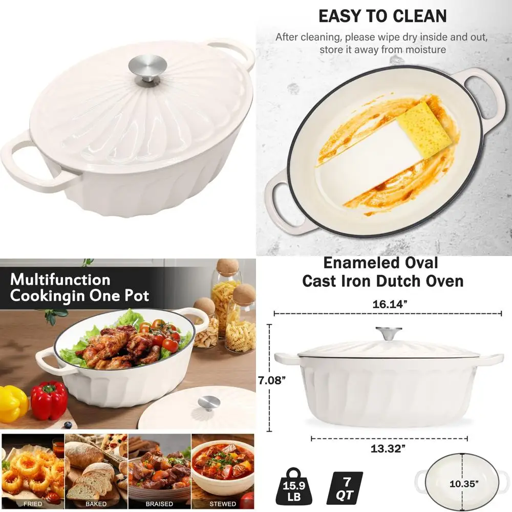 Non-stick 7 Quart Cast Iron Dutch Oven with Dual Handles for Cooking, Baking, Frying - Perfect for Bread Baking and More
Non-stick 7 Quart Cast Iron Dutch Oven with Dual Handles for Cooking, Baking, Frying - Perfect for Bread Baking and More