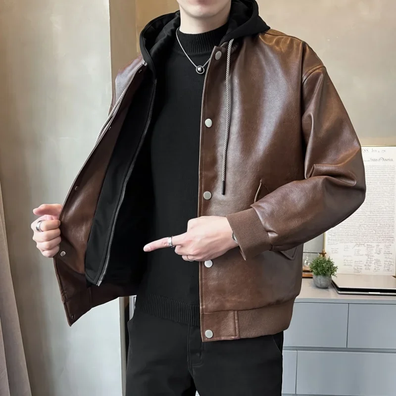Men's Hooded Fake 2 Pc PU Leather Jackets American Street Retro PU Leather Jackets Men's Hip Hop Style Luxury Leather Clothes
Men's Hooded Fake 2 Pc PU Leather Jackets American Street Retro PU Leather Jackets Men's Hip Hop Style Luxury Leather Clothes