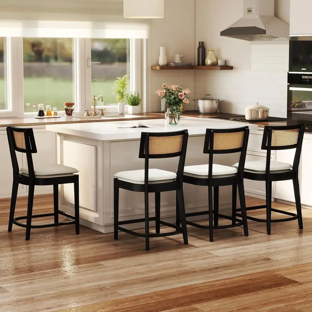 Set of 4 Vintage Rattan Counter Stools with Linen Upholstery for Kitchen Island or Home Bar
Set of 4 Vintage Rattan Counter Stools with Linen Upholstery for Kitchen Island or Home Bar