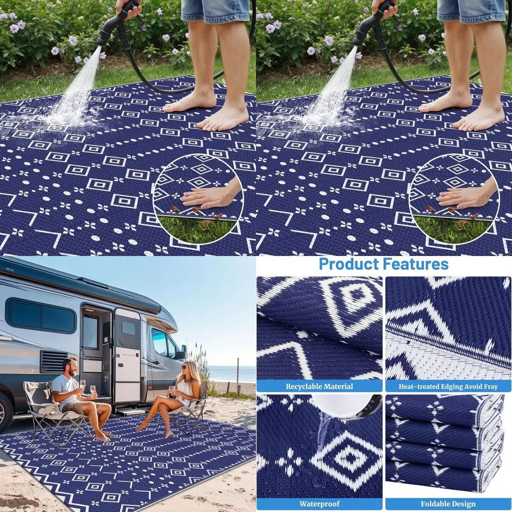 Large Blue Reversible Outdoor Rug, Waterproof Plastic, Ideal for Patio, Deck, and Camping
Large Blue Reversible Outdoor Rug, Waterproof Plastic, Ideal for Patio, Deck, and Camping