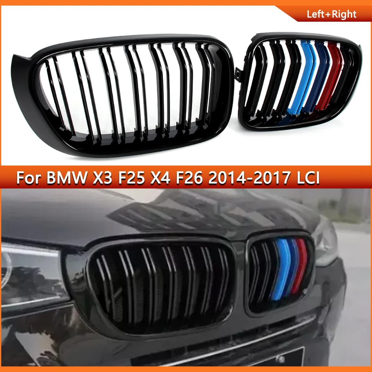 Glossy Black M-Color Kidney Grill Grilles For BMW X3 F25 Facelift Model X4 F26 2014 2015 2016 2017 LCI M40i Sport Utility 4-Door
Glossy Black M-Color Kidney Grill Grilles For BMW X3 F25 Facelift Model X4 F26 2014 2015 2016 2017 LCI M40i Sport Utility 4-Door
