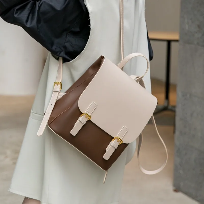 Genuine Leather Backpack Fashion Splicing Colors Double Shoulder Straps Bag Large capacity Travel Casual Backpack Women
Genuine Leather Backpack Fashion Splicing Colors Double Shoulder Straps Bag Large capacity Travel Casual Backpack Women