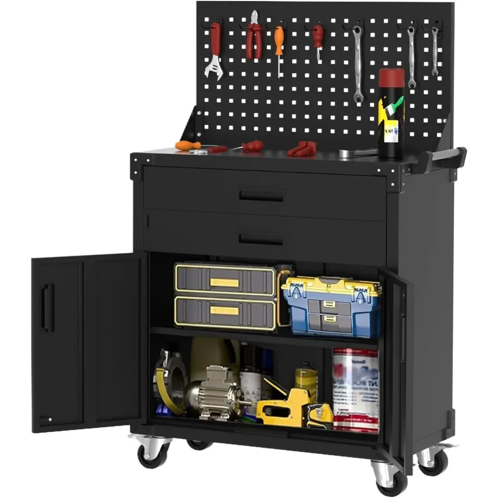 Tool Chest Cabinet Mobile Garage Workbench - 35" High with 2 Drawers, Pegboard,Heavy Duty Metal Rolling Design, Adjustable Shelf
Tool Chest Cabinet Mobile Garage Workbench - 35" High with 2 Drawers, Pegboard,Heavy Duty Metal Rolling Design, Adjustable Shelf