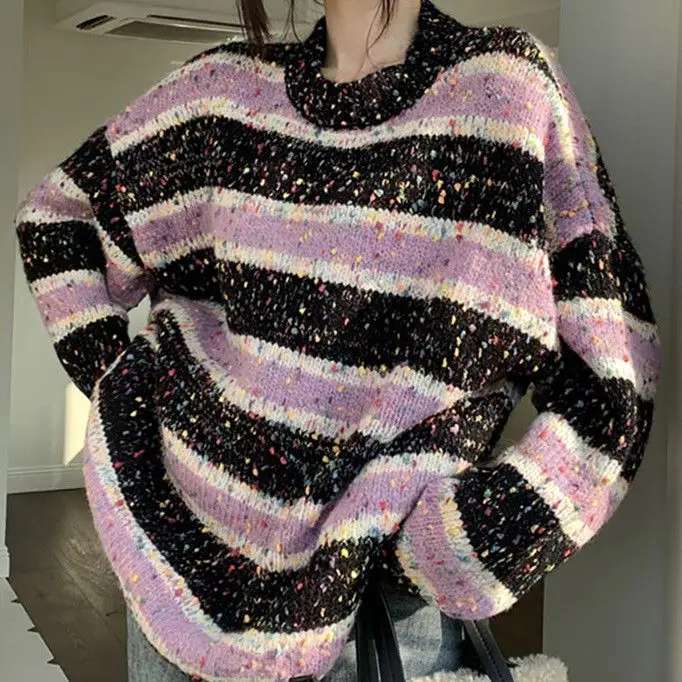 Striped Sweater Autumn/Winter Pullover Round Neck Loose Knit Sweater Thickened Version
Striped Sweater Autumn/Winter Pullover Round Neck Loose Knit Sweater Thickened Version