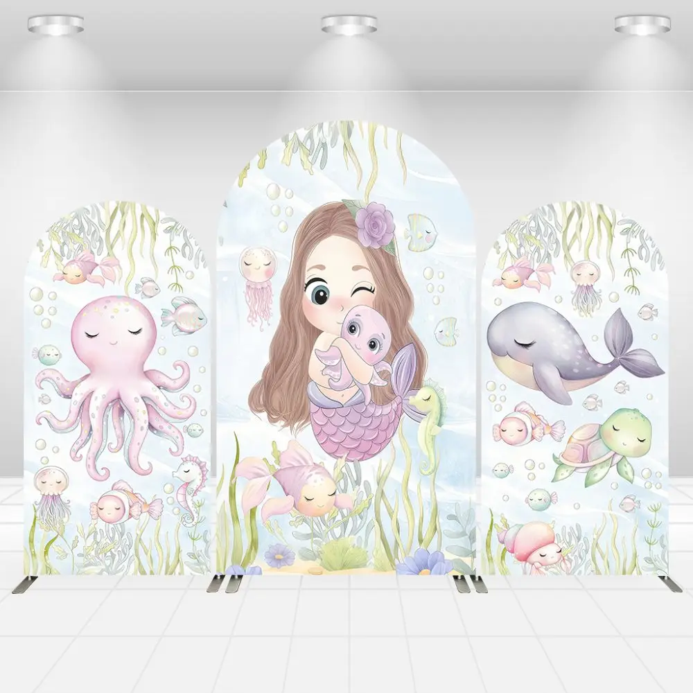 Mermaid Princess Arch Cover Background for Girl Birthday Baby Shower Underwater World Fish Photo Background Arched Wall
Mermaid Princess Arch Cover Background for Girl Birthday Baby Shower Underwater World Fish Photo Background Arched Wall