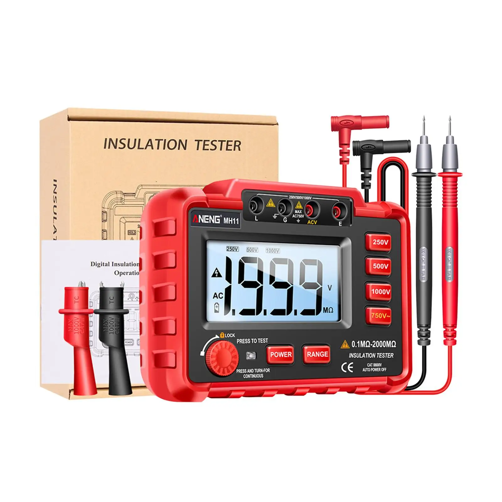 Digital Megohmmeter Meters 20/1000V Meggers Meter Earth Resistance Meters for DC Voltage
Digital Megohmmeter Meters 20/1000V Meggers Meter Earth Resistance Meters for DC Voltage