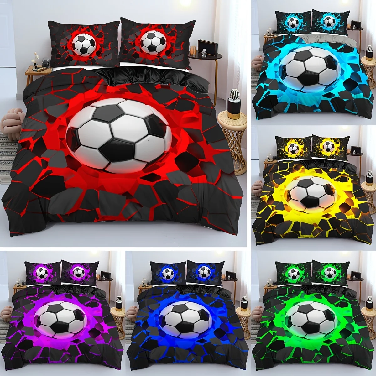 Комплект из 3 предметов: спортивный комплект постельного белья для футбола (1 пододеяльник и 2 наволочки), без наполнителя. Обладает 3D-визуальными эффектами
Комплект из 3 предметов: спортивный комплект постельного белья для футбола (1 пододеяльник и 2 наволочки), без наполнителя. Обладает 3D-визуальными эффектами