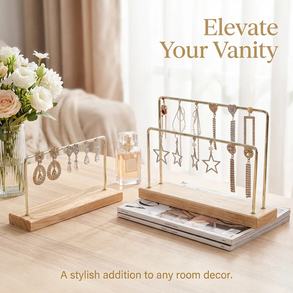Wood Base Gold Metal Earring Display Stand Multi-Tier Jewelry Holder Organizer for Boutique Vanity Jewelry Storage for Girls
Wood Base Gold Metal Earring Display Stand Multi-Tier Jewelry Holder Organizer for Boutique Vanity Jewelry Storage for Girls