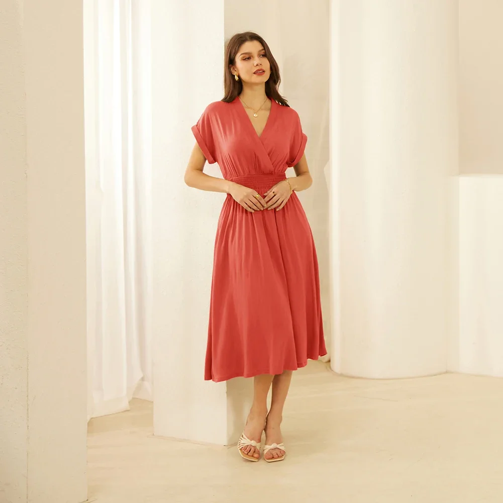 GK Women Elastic Waist Dress Short Sleeve Cross-over Lapel V-Neck A-Line Dress Knee-length Solid Color Dress
GK Women Elastic Waist Dress Short Sleeve Cross-over Lapel V-Neck A-Line Dress Knee-length Solid Color Dress