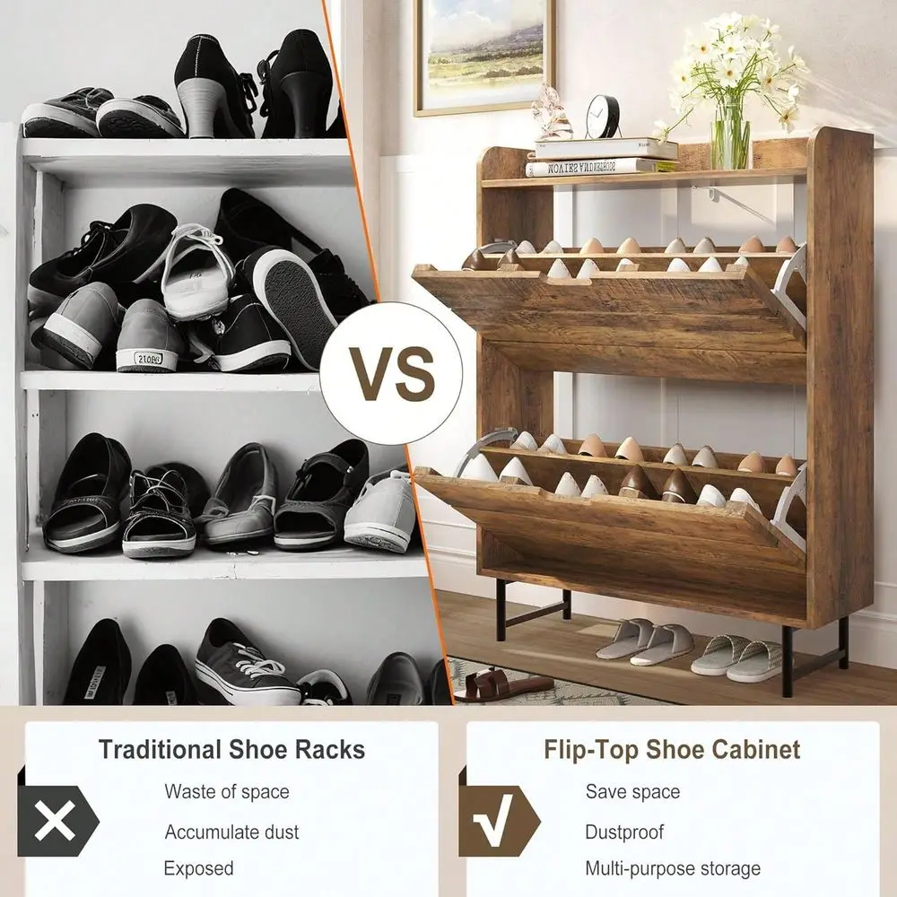 Storage Cabinet With 2 Flip Drawers, Wooden Shoe Rack Organizer Cabinet With Adjustable Shelf, Narrow Shoe Cabinet For Entryway
Storage Cabinet With 2 Flip Drawers, Wooden Shoe Rack Organizer Cabinet With Adjustable Shelf, Narrow Shoe Cabinet For Entryway