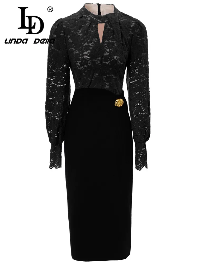 LD LINDA DELLA 2024 Vintage Designer Dress Women's Black Embossed hollow Lace Splice Button Hip wrap Slit Party Slim Fit Dress
LD LINDA DELLA 2024 Vintage Designer Dress Women's Black Embossed hollow Lace Splice Button Hip wrap Slit Party Slim Fit Dress