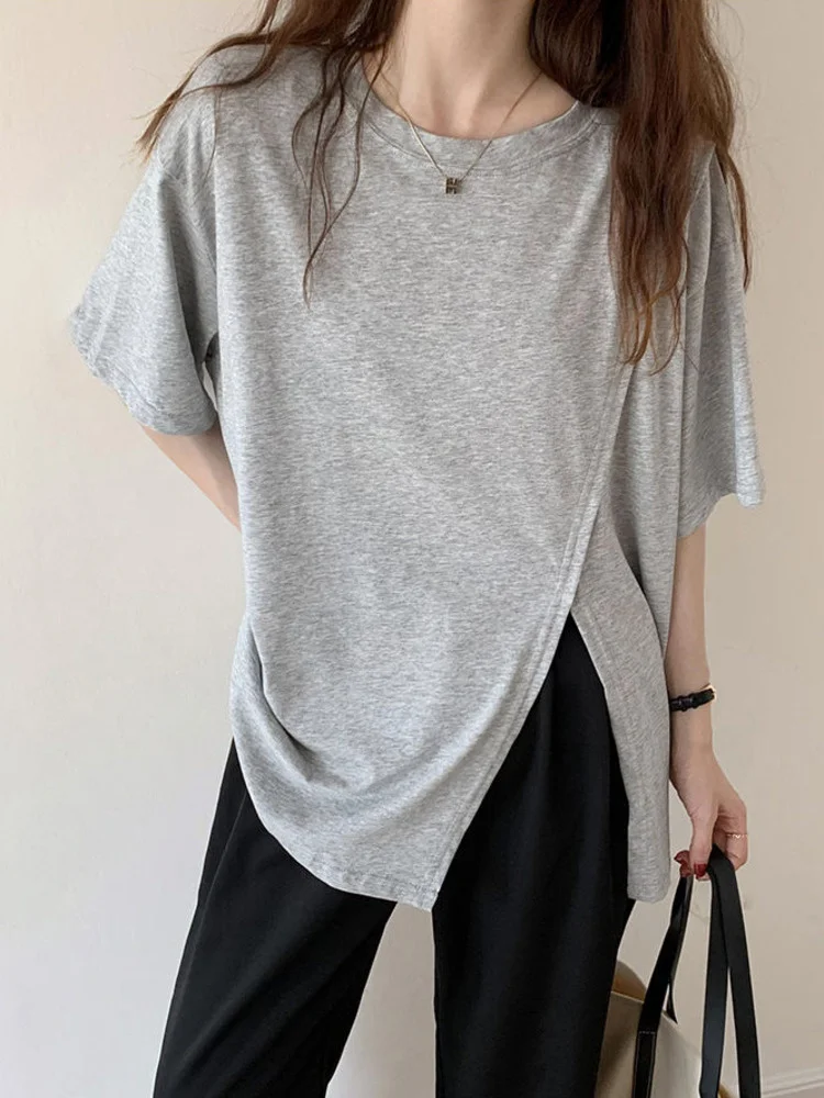 Doornot Side Split Chic Midi-length T-shirt Women Summer Casual Loose Basic Tees Short Sleeve Simple Tops Female Streetwear
Doornot Side Split Chic Midi-length T-shirt Women Summer Casual Loose Basic Tees Short Sleeve Simple Tops Female Streetwear