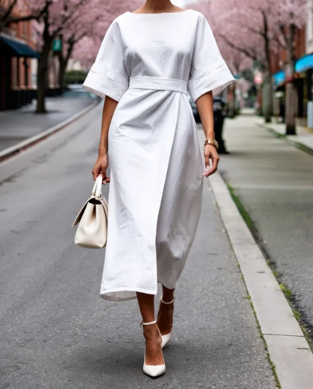 Summer Fashion Round Neck Solid Color Lace Up Dress with Elegant Temperament, High Waist Pleated Five Quarter Sleeve Dress
Summer Fashion Round Neck Solid Color Lace Up Dress with Elegant Temperament, High Waist Pleated Five Quarter Sleeve Dress