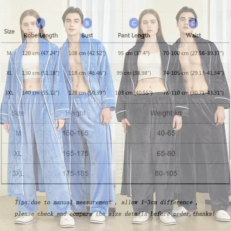 Men Women Long Bath Robe Kimono Couple Flannel Pajamas Set Big Size Coral Fleece Thicken Sleepwear Loungewear Sleep Bottoms Suit
Men Women Long Bath Robe Kimono Couple Flannel Pajamas Set Big Size Coral Fleece Thicken Sleepwear Loungewear Sleep Bottoms Suit