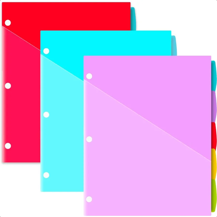 5Tab Plastic Binder Dividers with Two Pockets 3 Sets 15 pcs Multicolor Pocket dividers with 3 Holes for 3 Ring Binders Bividers
5Tab Plastic Binder Dividers with Two Pockets 3 Sets 15 pcs Multicolor Pocket dividers with 3 Holes for 3 Ring Binders Bividers