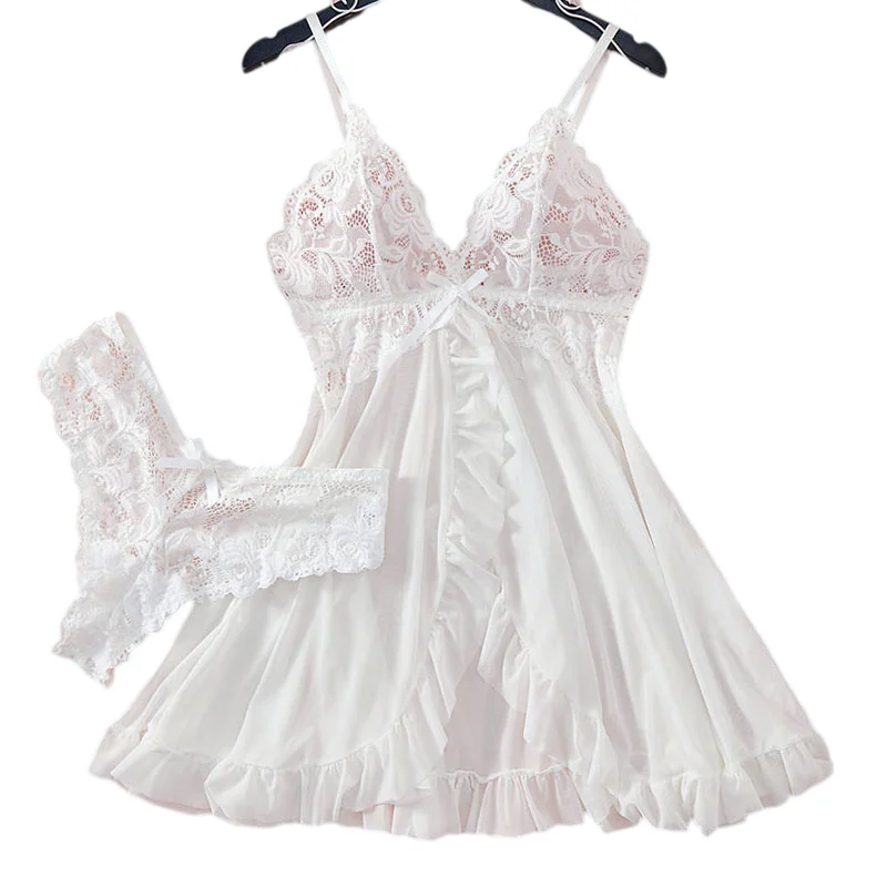 Сексуальные пижамы из ледяного шелка с тонкой лямкой на шее, кружевные ночные рубашки и комплекты стрингов, ночная рубашка больших размеров, женское нижнее белье, одежда для сна, прозрачное платье
Сексуальные пижамы из ледяного шелка с тонкой лямкой на шее, кружевные ночные рубашки и комплекты стрингов, ночная рубашка больших размеров, женское нижнее белье, одежда для сна, прозрачное платье