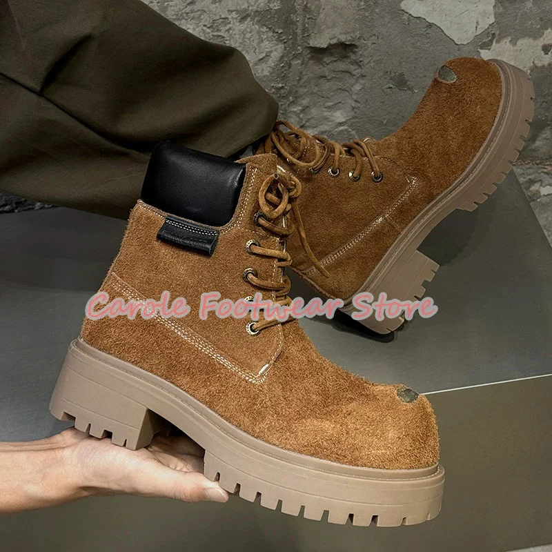 Male Outside Chunky Bottom Anti-Slip High Top Boots Big Head Height Increasing Lace-Up Ankle Boots Men's Leisure Short Boots
Male Outside Chunky Bottom Anti-Slip High Top Boots Big Head Height Increasing Lace-Up Ankle Boots Men's Leisure Short Boots