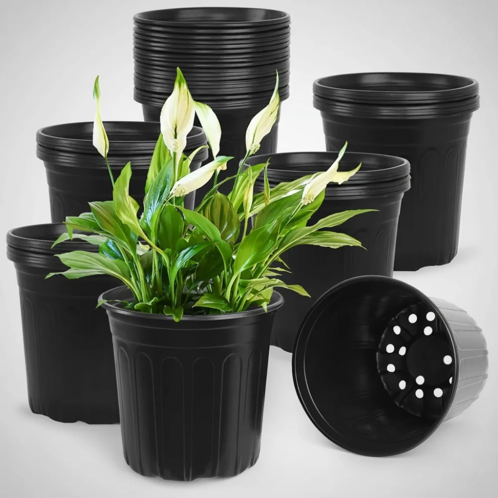 50 Pcs 2 Gallon Plant Pots, Thickened Soft Plastic Nursery Containers with Drainage Holes for Gardening
50 Pcs 2 Gallon Plant Pots, Thickened Soft Plastic Nursery Containers with Drainage Holes for Gardening