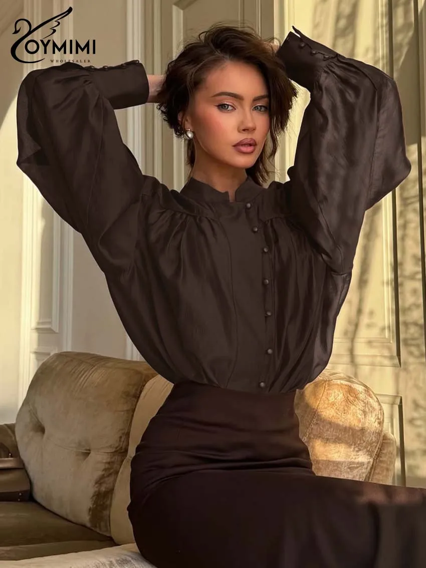 Oymimi Fashion Brown Stand Neck Women Shirts Elegant Long Sleeve Loose Solid Blouses Casual Single Breasted Shirts Streetwear
Oymimi Fashion Brown Stand Neck Women Shirts Elegant Long Sleeve Loose Solid Blouses Casual Single Breasted Shirts Streetwear
