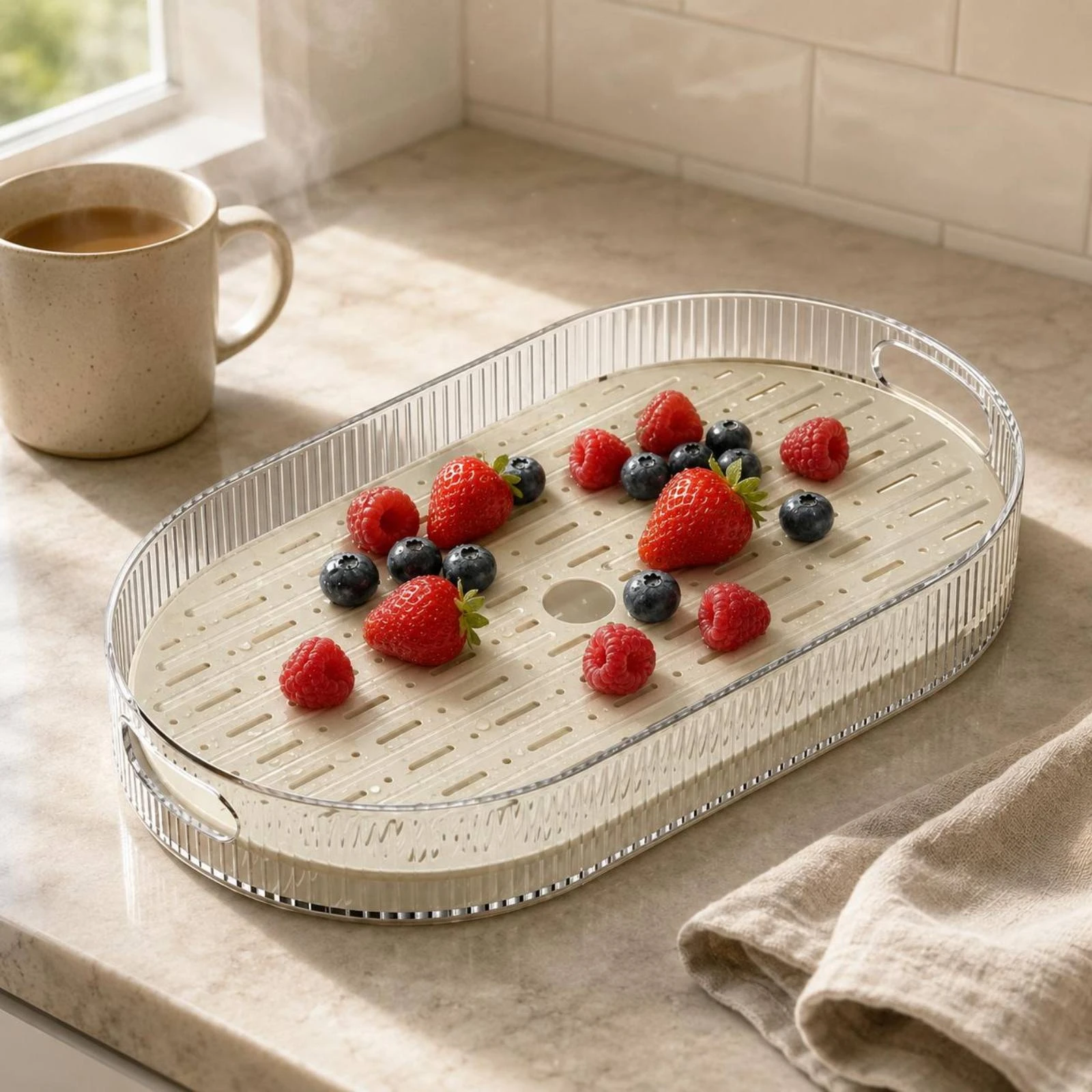 Perforated Drainage Tray Built-in Handles Oval Drain Tray
Perforated Drainage Tray Built-in Handles Oval Drain Tray