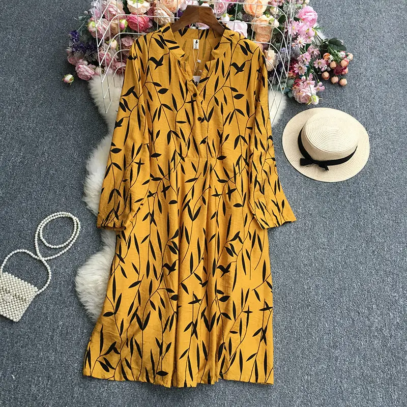 Leaf Half Open Button Long Sleeve Shirt Dress 2023 Spring Summer Autumn Women V-Neck Casual Loose Retro Female Clothing T1919
Leaf Half Open Button Long Sleeve Shirt Dress 2023 Spring Summer Autumn Women V-Neck Casual Loose Retro Female Clothing T1919