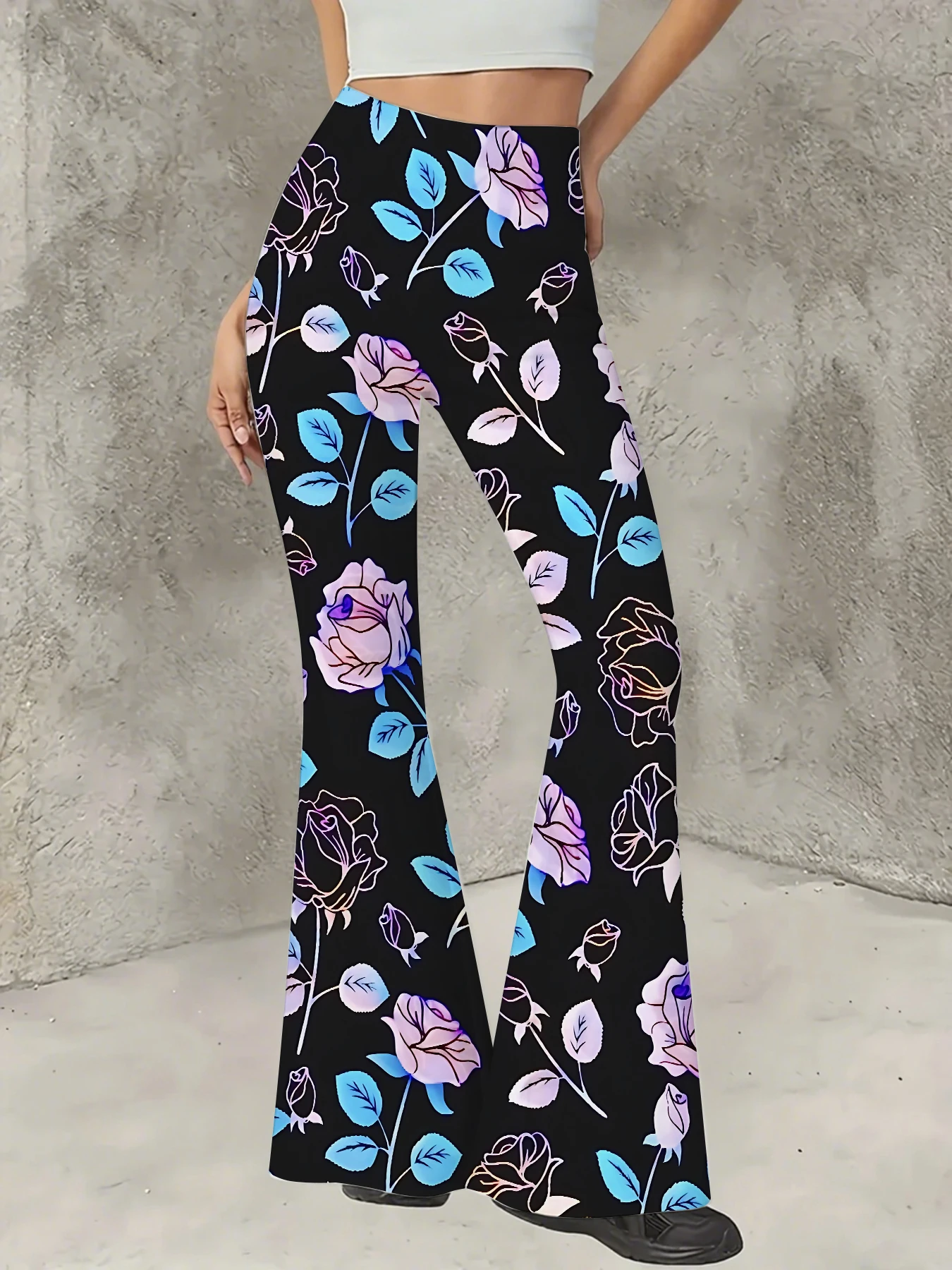 Retro Printed Flare Pants Women High Waist Polyester Knit Bell Bottom Trousers
Retro Printed Flare Pants Women High Waist Polyester Knit Bell Bottom Trousers