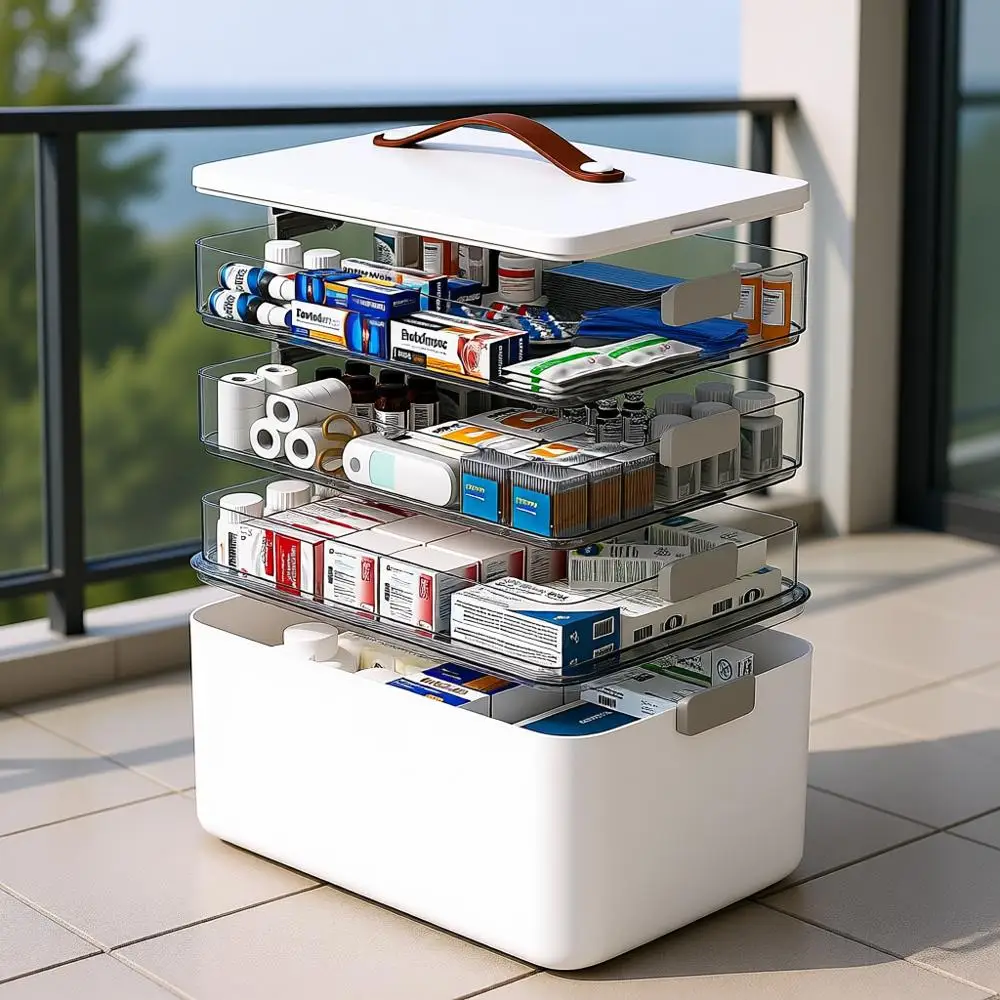 Портативный органайзер для медицинских принадлежностей на 4 отделения с кожаной ручкой
Портативный органайзер для медицинских принадлежностей на 4 отделения с кожаной ручкой