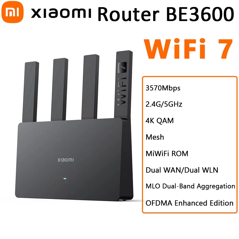 Маршрутизатор Xiaomi BE3600 WiFi 7 3570 Мбит/с MLO, двухдиапазонная агрегация, двойной WAN LAN, игровая сетка для ускорения, сетевой повторитель, удлинитель
Маршрутизатор Xiaomi BE3600 WiFi 7 3570 Мбит/с MLO, двухдиапазонная агрегация, двойной WAN LAN, игровая сетка для ускорения, сетевой повторитель, удлинитель