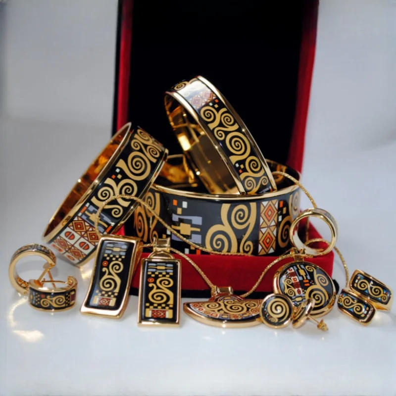 Enamel Jewelry Set for Women Klimt Painting Pattern Gold Plated Bracelets Pendants Earrings Rings Bangle Lover's Gift Wholesale
Enamel Jewelry Set for Women Klimt Painting Pattern Gold Plated Bracelets Pendants Earrings Rings Bangle Lover's Gift Wholesale