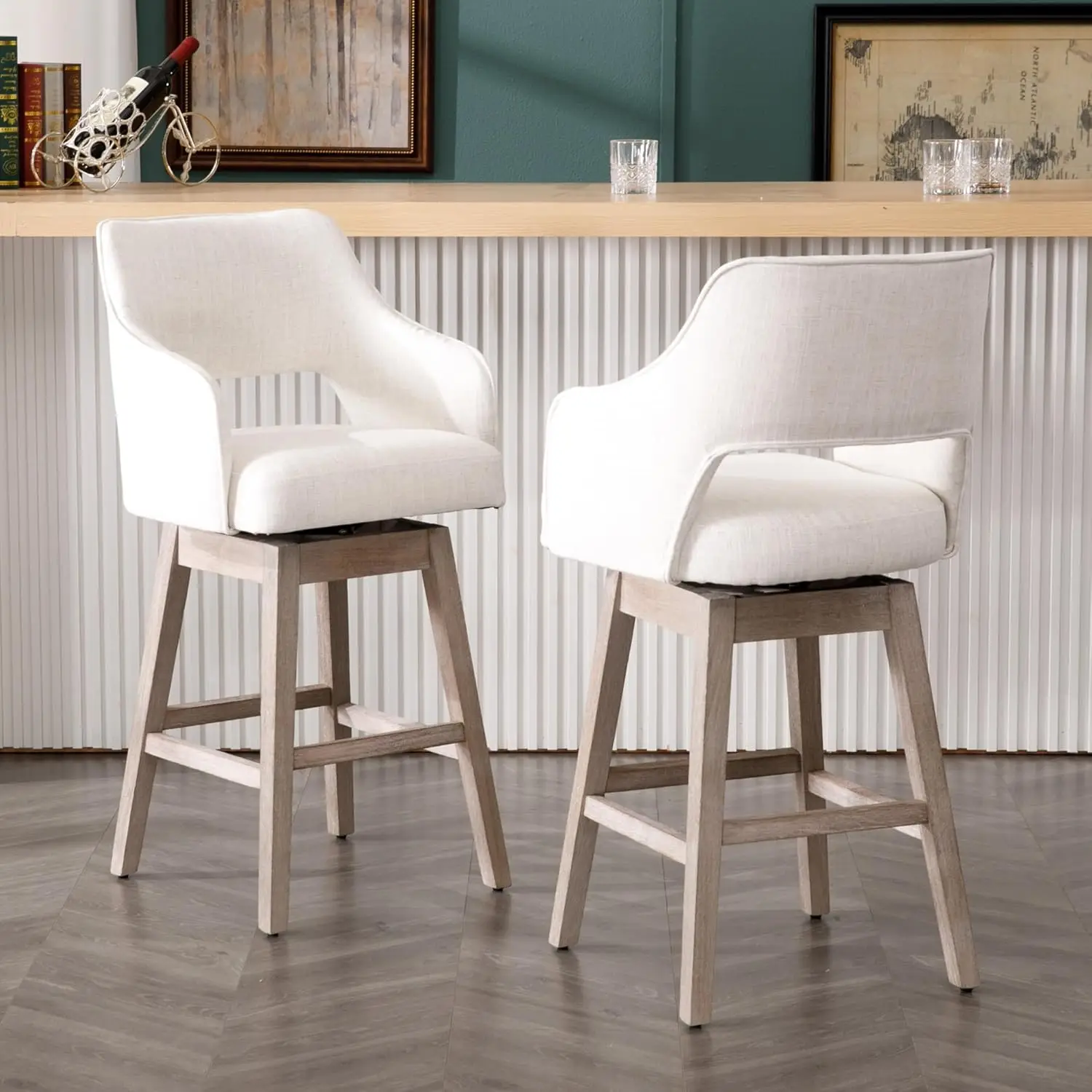 27-in Counter Height Swivel Barstools Set of 2, Linen Fabric 5-Inch Upholstered Bar Chair with High Back and Solid Wood Bar Stoo
27-in Counter Height Swivel Barstools Set of 2, Linen Fabric 5-Inch Upholstered Bar Chair with High Back and Solid Wood Bar Stoo