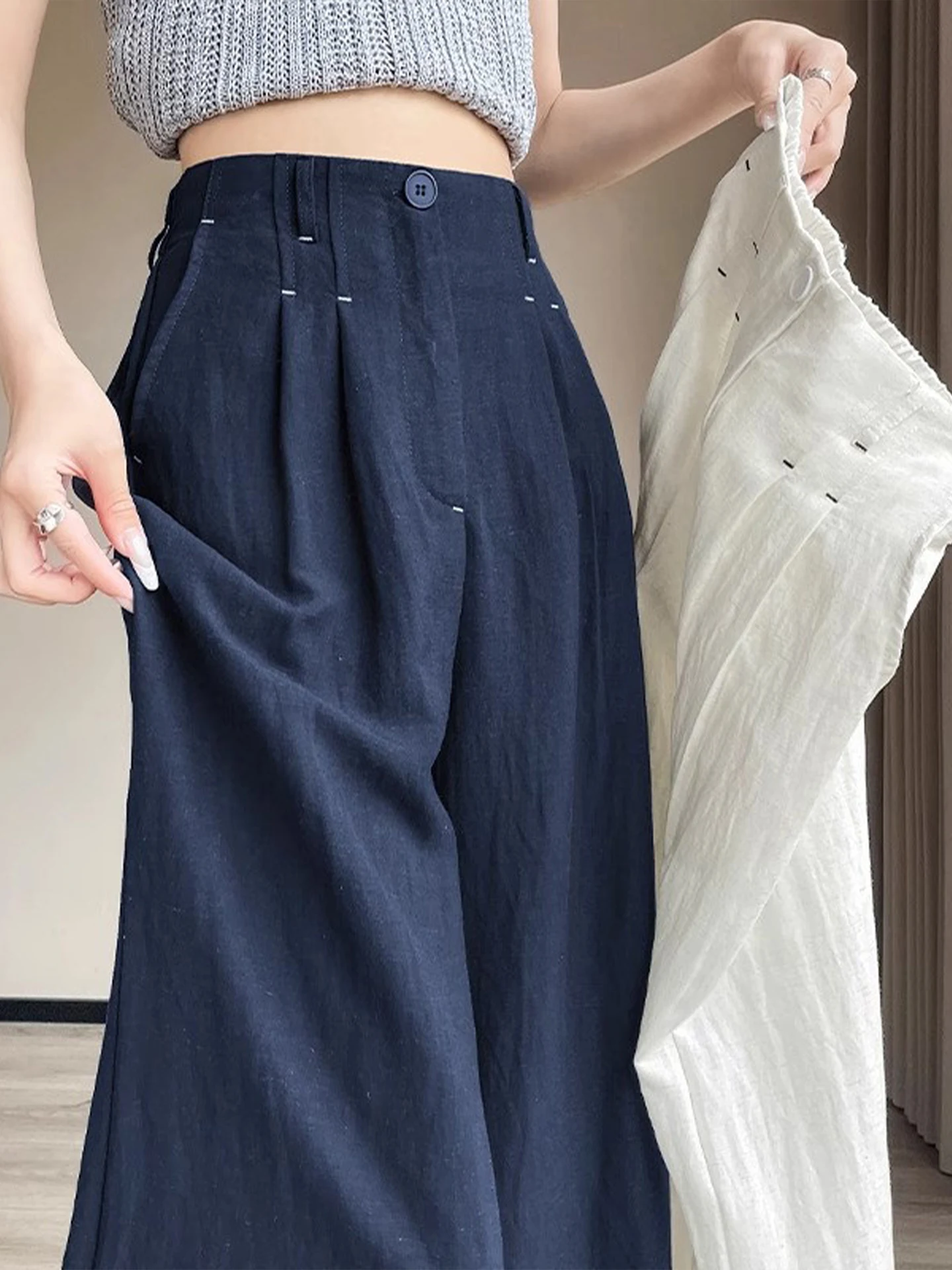 High Waist Draped Ice Silk Wide Leg Pants Women's Linen Suit Trousers Summer Thin New Style Korean Version Straight Tube Pants
High Waist Draped Ice Silk Wide Leg Pants Women's Linen Suit Trousers Summer Thin New Style Korean Version Straight Tube Pants