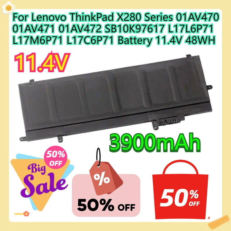 For Lenovo ThinkPad X280 Series 01AV470 01AV471 01AV472 SB10K97617 L17L6P71 L17M6P71 L17C6P71 Battery 11.4V 48WH
For Lenovo ThinkPad X280 Series 01AV470 01AV471 01AV472 SB10K97617 L17L6P71 L17M6P71 L17C6P71 Battery 11.4V 48WH