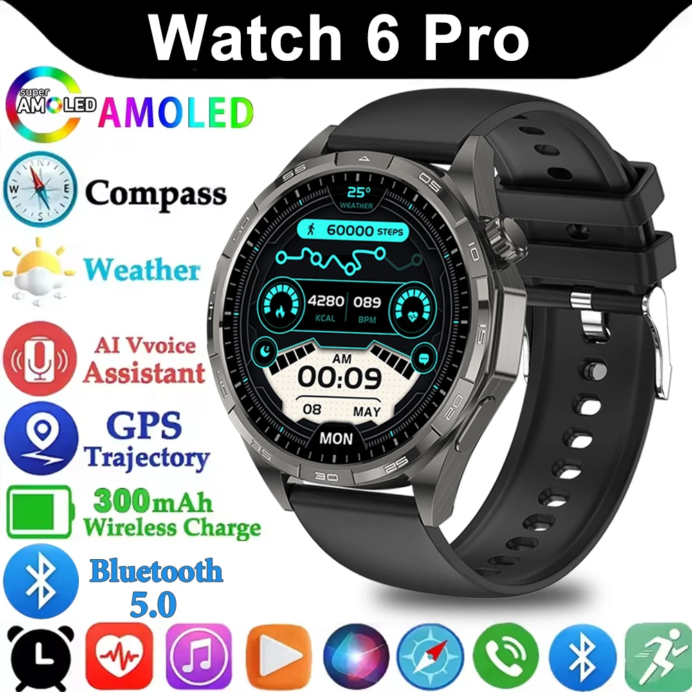 New Man Smart Watch GPS Watch6 Pro 360*360 1.50inch AMOLED Screen Smart Watch Bluetooth Call Heart Rate Monitoring Smart Watch