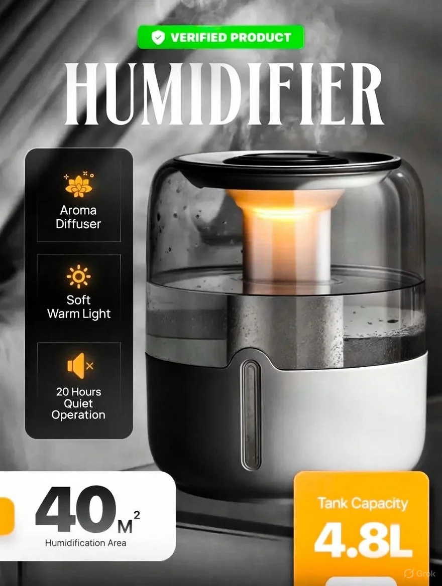 4.8L Large Air Humidifier USB Electric Aroma Diffuser Essential Oil Purifier Aromatherapy Mist Maker Lights For Car Home Bedroom
4.8L Large Air Humidifier USB Electric Aroma Diffuser Essential Oil Purifier Aromatherapy Mist Maker Lights For Car Home Bedroom