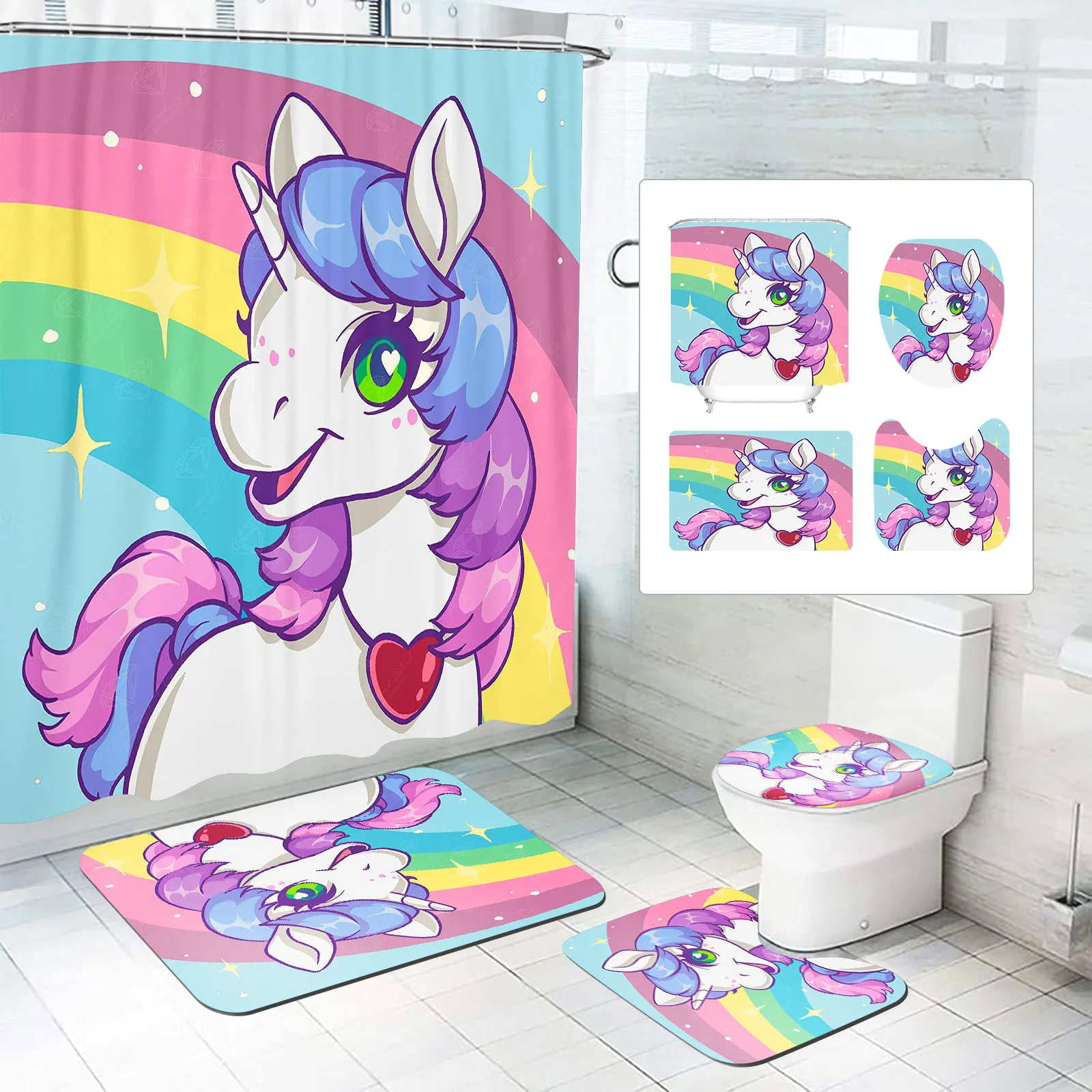 Unicorn Curtain Waterproof Bathroom Accessories 4 Piece Set Mats Home Curtains Decor Luxury Toilet Accessories
Unicorn Curtain Waterproof Bathroom Accessories 4 Piece Set Mats Home Curtains Decor Luxury Toilet Accessories