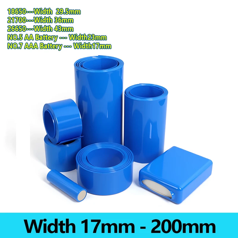 Width 17mm ~ 200mm Blue PVC Heat Shrink Tube 18650 Battery Wrap Battery Pack Insulated Cable Protector Sleeve Lithium Film Case
Width 17mm ~ 200mm Blue PVC Heat Shrink Tube 18650 Battery Wrap Battery Pack Insulated Cable Protector Sleeve Lithium Film Case